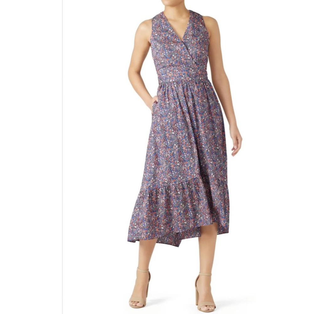 J. Crew red white & blue Floral Midi Dress